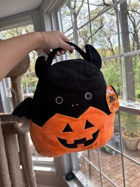 Emily the batSquishmallow Halloween Bat Pumpkin Plush Treat Bag - Black & Orange